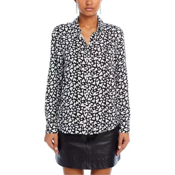 Rails Kathryn Button Up Shirt Women's XS Black/White Heart Print Collared L/S - Picture 3 of 8